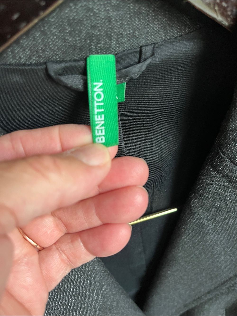 United Colors Of Benetton Women's Dk Gray Almost Black Tailored Pinstripe Blazer - Picture 2 of 6